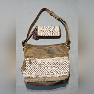 Myra Bag With Matching Wallet Boho Chic Brown and Cream Shoulder Bag Set
